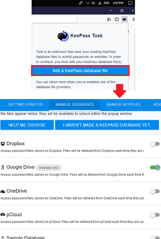 KeePass Tusk configure cloud storage