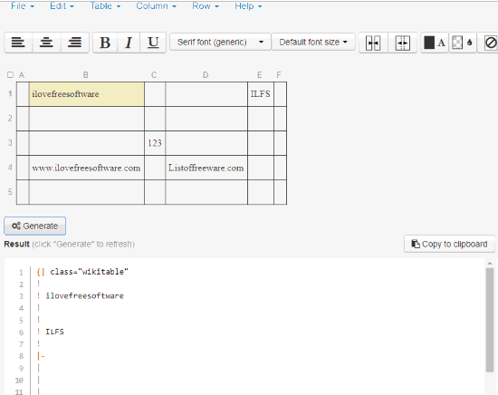 MediaWiki Tables Generator