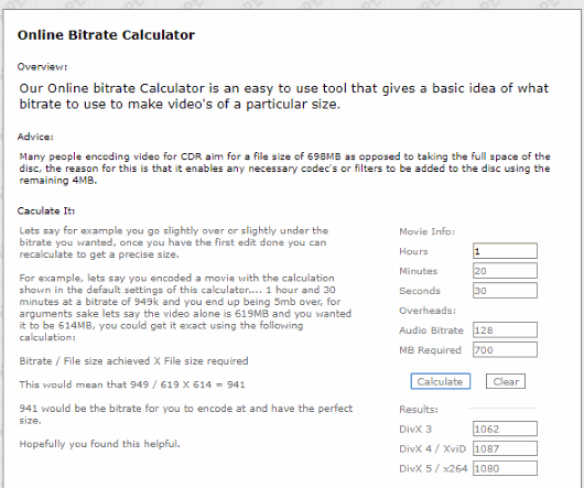 Online Bitrate Calculator
