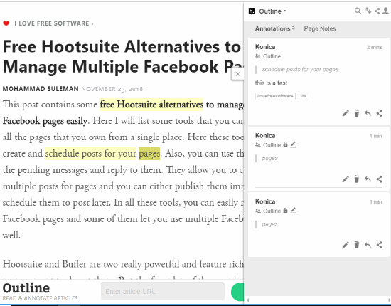 Reading mode enabled and webpage annotated