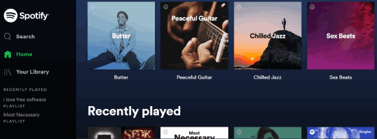 Spotify homepage interface