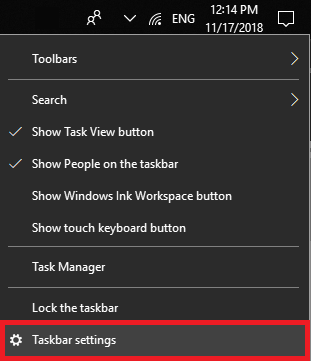 Taskbar settings windows 10
