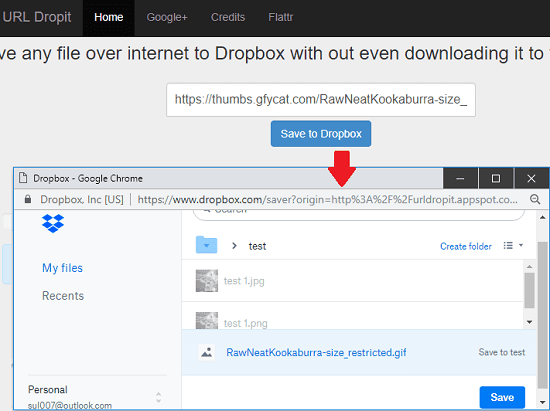 URL Dropit URL to Dropbox free online