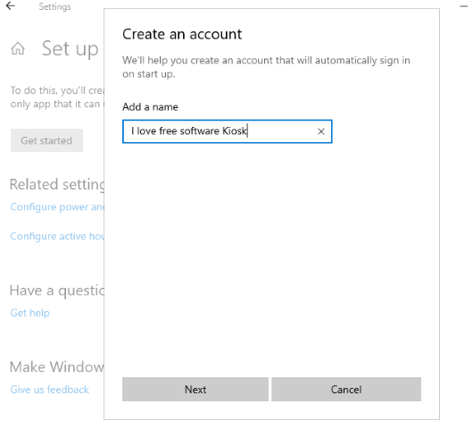 create kiosk mode account