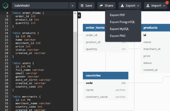 database diagram maker with SQL export