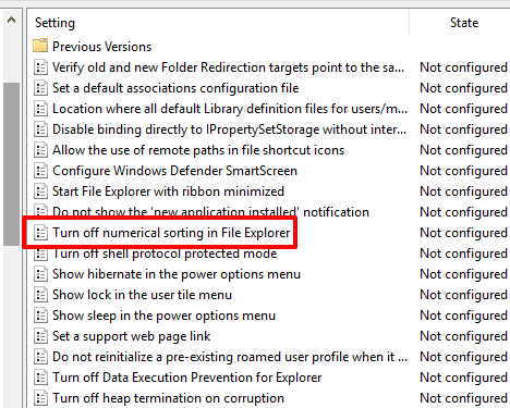 double click on turn off numerical sorting option