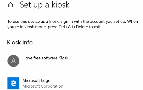 kiosk mode windows 10 settings app