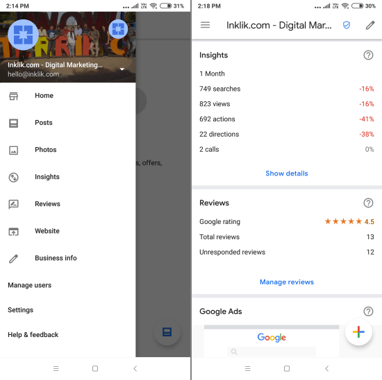 manage your business profile on Google