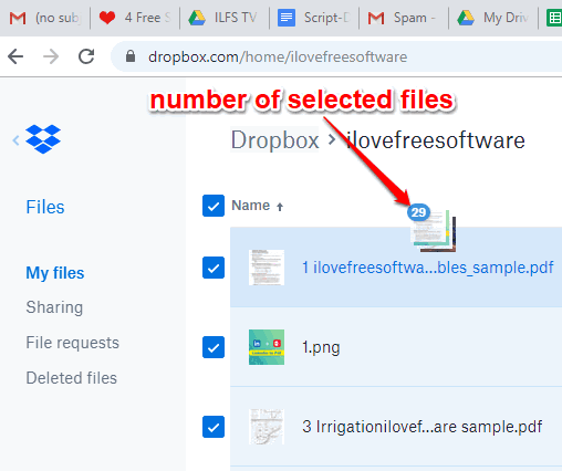 number of selected files visible