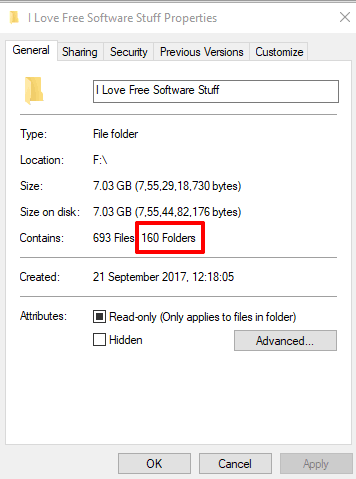 number of sub-folders visible in a folder