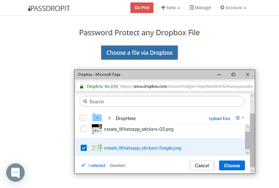 password protect Dropbox link