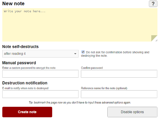 send password protected self-destructive notes online free