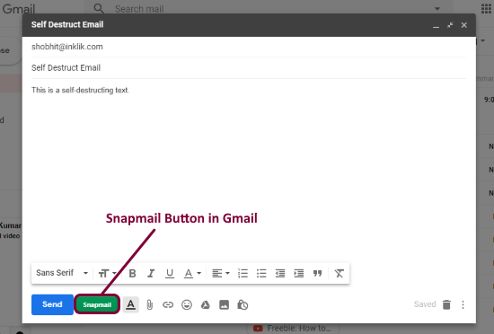 Snapmail to send auto destruct emails with Gmail