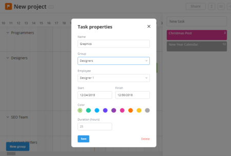 project planner with work schedule