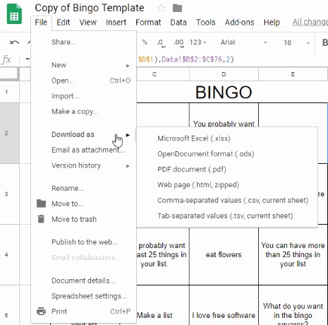 Download the Bingo board