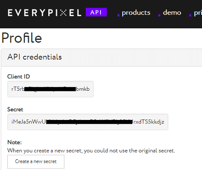 EveryPixel API Credentials
