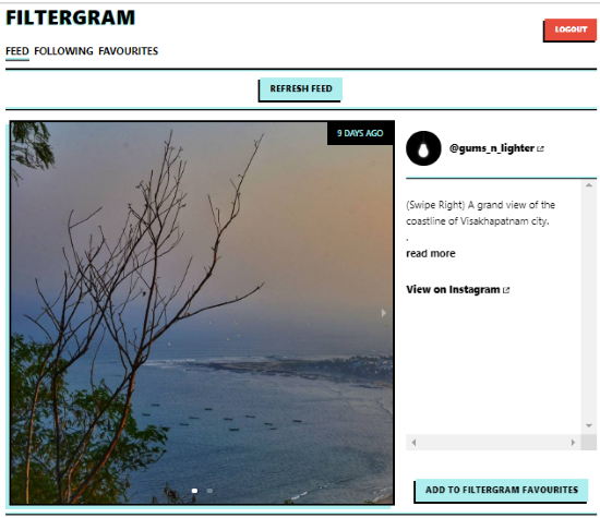 Filtergram- instagram feed is filtered with specific words only