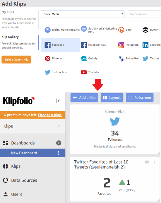 Klipfolio free social media dashboard