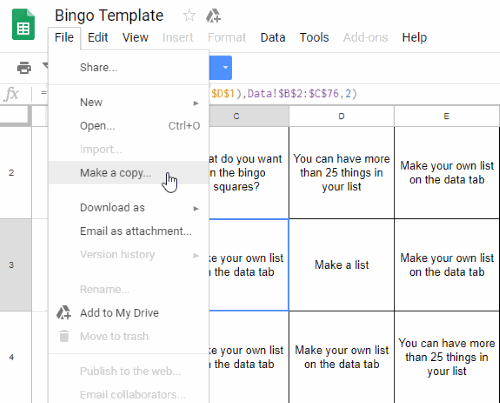 Create Bingo board
