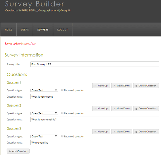 PHP open source Survey Builder in action