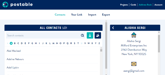 Postable address book