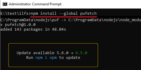 Pufetch npm install
