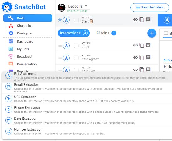 SnatchBot interactions