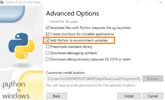 add python to environment variables option