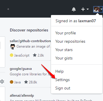 click settings option