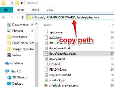 copy folder path of sherlock tool