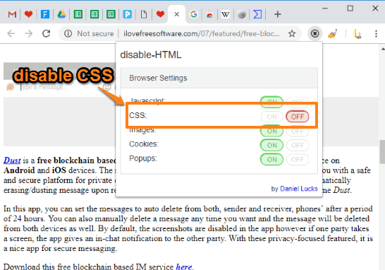 disable-HTML chrome extension pop-up