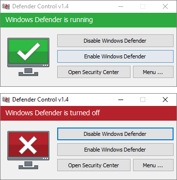 enable disable windows defender in a click