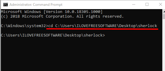 execute command to access sherlock folder in cmd