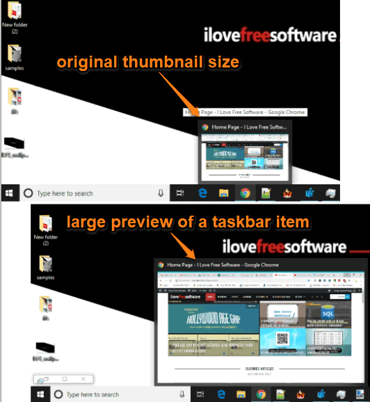 large preview of taskbar item windows 10