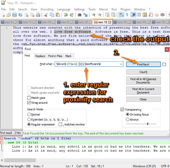proximity search using notepad++