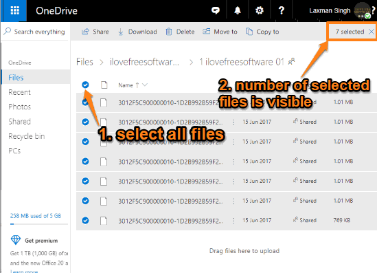 select files to view number of files in a onedrive folder