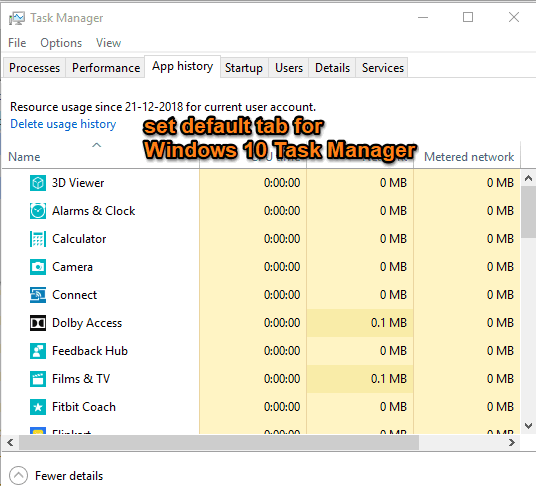 set default tab in windows 10 task manager