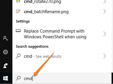 type cmd in search box