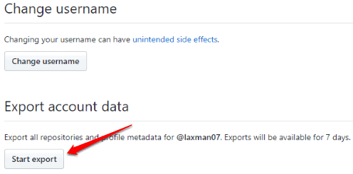 use start export button