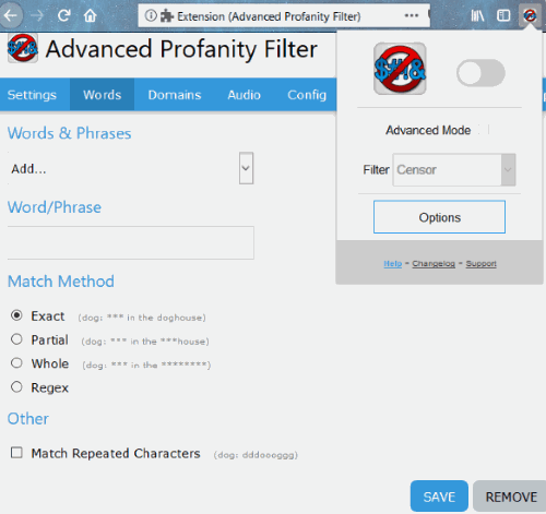 Advanced Profanity Filter Firefox add-on