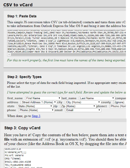 CSV to vCard