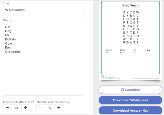 Education.com word search puzzle maker