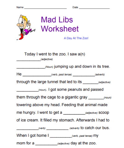 Mad Libs Worksheet
