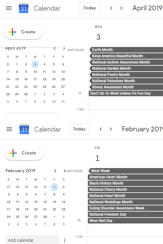Marketing Calendar for 2019 with All Events, Google Calendar Integration