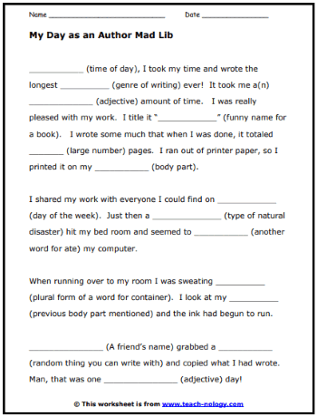 Printable Mad Libs