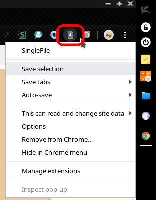 SingleFile Chrome Interface