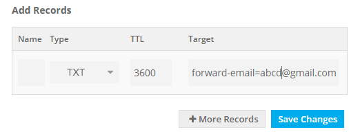 Specify TXT record for forward emails in Freenom