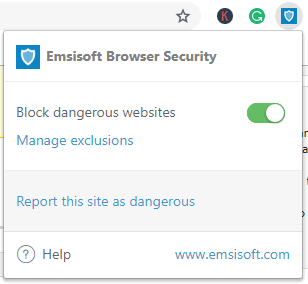 Use icon to enable and disable security, exclusion list