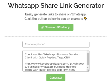 WhatsApp share link generator