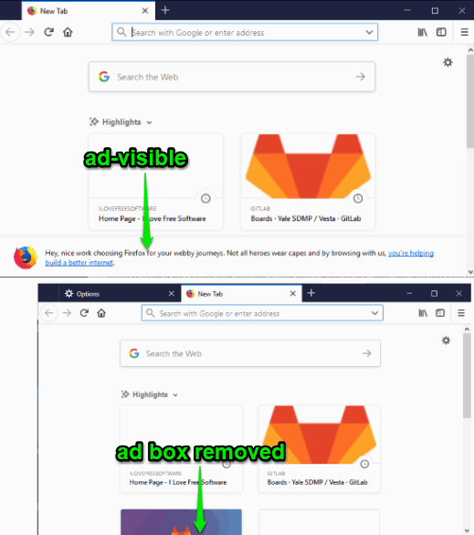 ads disabled from new tab in firefox